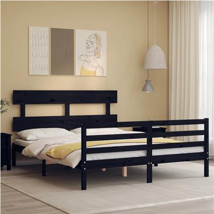 vidaXL Estrutura de cama com cabeceira 160x200 cm madeira maciça preto
