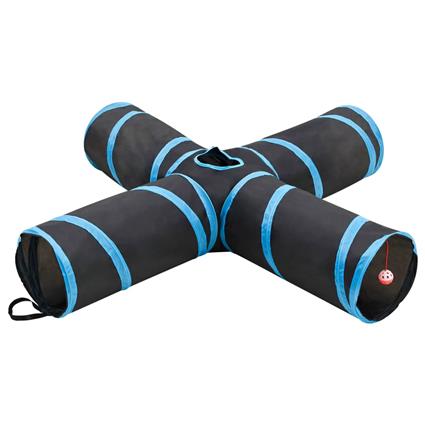 vidaXL Túnel para gatos 4 vias 132 cm poliéster preto e azul