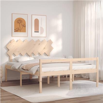 vidaXL Estrutura de cama com cabeceira 140x190 cm madeira maciça