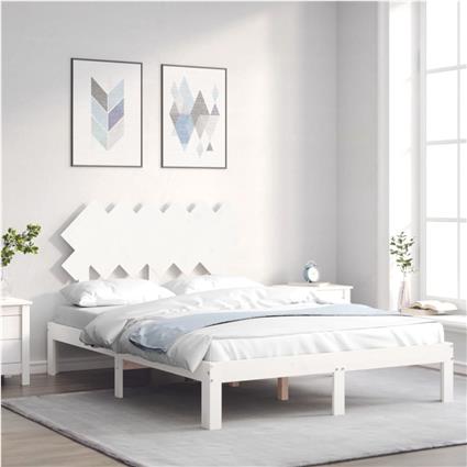 vidaXL Estrutura de cama com cabeceira 120x200cm madeira maciça branco