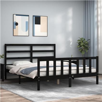 vidaXL Estrutura de cama com cabeceira 160x200 cm madeira maciça preto