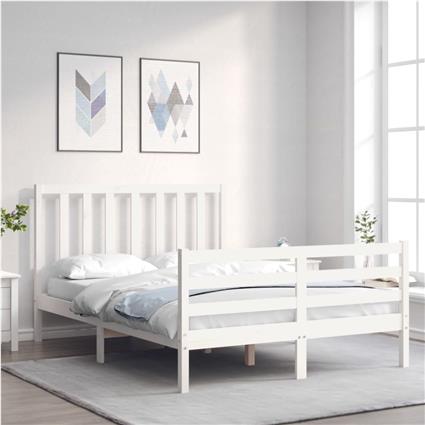 vidaXL Estrutura de cama com cabeceira 140x200cm madeira maciça branco