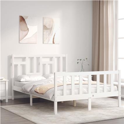 vidaXL Estrutura de cama com cabeceira 140x190cm madeira maciça branco