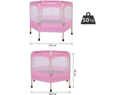 HOMCOM Trampolim infantil Trampolim para Crianças 3-12 Anos Jardim Quintal com Rede de Segurança 50 kg 126x109x98cm Rosa