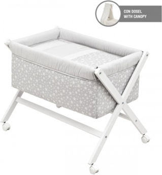 Berço Co-sleeping de madeira + dossel  Star em Cinzento