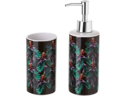 Conjunto De Dispensador E Porta Escovas De Dentes  De Banho De Cerâmica Exótico Preto