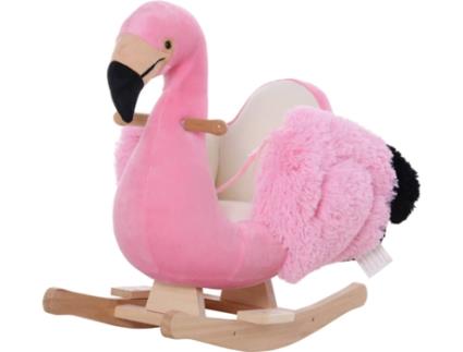 HOMCOM Cavalo de balanço flamingo com cinto de segurança Gangorra de bebê Brinquedo de pelúcia para crianças acima de 18 meses 60x33x52cm