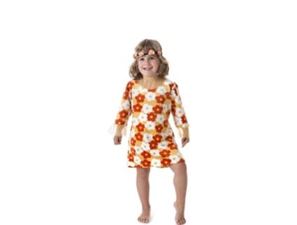 Fato hippie Vestido laranja com flores para menina