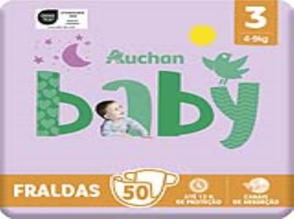 Fraldas Auchan Baby Tamanho 3 4-9kg 50un