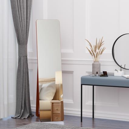 HOMCOM Espelho de pé de Corpo Inteiro Retangular Espelho de Parede com 2 Formas de Uso Estrutura de Madeira de Pinho para Dormitórios Sala de Estar Corredor 37x43x156cm Nogueira