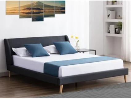Cama VENTE-UNIQUE (160 x 200 cm - Veludo - Cinzento)