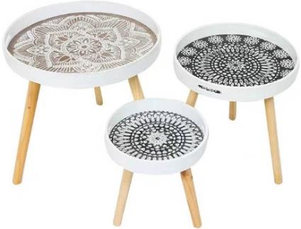 Conjunto de 3 Mesinhas Decorativas GOOD LIVING DECOR Energy Flowers (Aglomerado de Madeira e Metal - 50 cm)