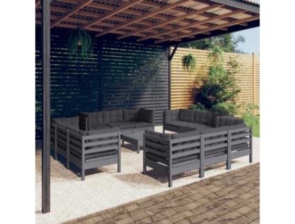 Conjunto de Relax com 13 Peças com Almofadas (63,5 x 63,5 x 62,5 - Madeira - Cinzento)