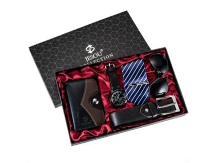 Conjunto de Presente para Homem,Relógio de Pulso Carteira e Óculos de Sol Cinto e Amarrar USIFUL