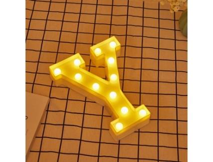 Letra do diodo emissor de luz Y iluminada com luz branca quente, altura 22cm, operado por bateria 2*AA