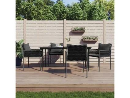Conjuntos de Refeição 5 Peças e Almofadas VIDAXL para Jardim (160 cm - Rattan - Preto)