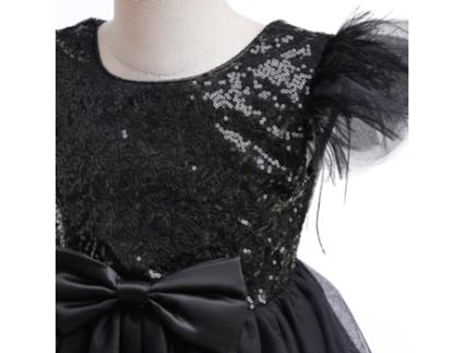 Vestido NNJXD Princesa Longa Manga Poliéster para Menina (160 cm - Preto)