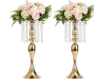 2 Pçs Acrílico Imitação de Cristal Castiçal Suporte Ouro/Prata Flor Vaso Peça Central Do Casamento Castiçal de Chumbo Estrada para Decoração de Evento