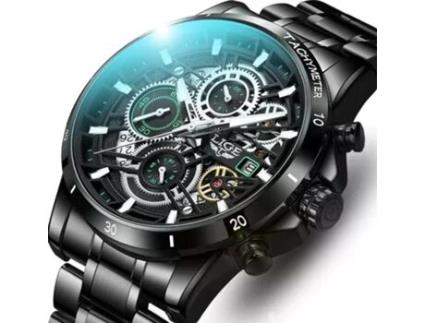 Relógio Luxo Masculino LIGE bracelete metal preto