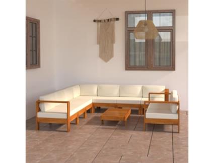Conjunto de Relax com 9 Peças com Almofadas (63 x 63 x 60 - Madeira - Branco)