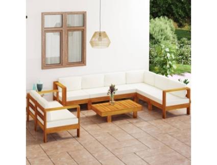 Conjunto de Relax com 8 Peças com Almofadas (63 x 63 x 60 - Madeira - Branco)