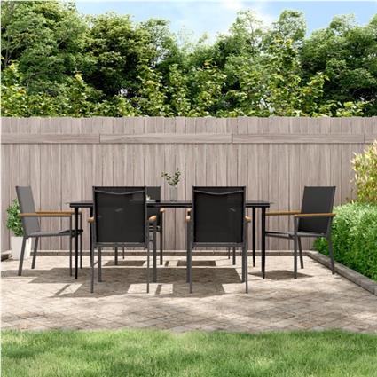 Conjunto de Jantar para Jardim Textilene e Aço Preto 7 pcs