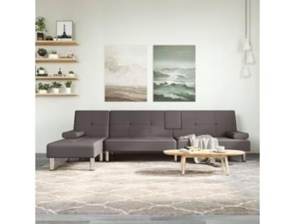 Sofá Cama em Forma de L VIDAXL (255 x 140 x 70 cm - Couro Artificial - Cinzento)