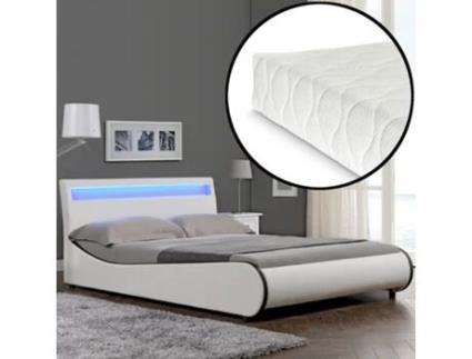 Cama de Casal CORIUM (221 x 149 x 83 cm - Couro Sintético - Branco)
