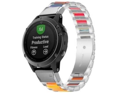 Bracelete Aço Inoxidável + Resina Opala para Garmin Forerunner 955 Solar