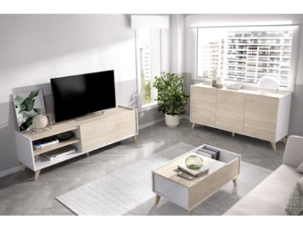 Conjunto Móvel de TV + Aparador + Mesa DEKIT Ness 6 (Branco e Castanho - Melamina - 75 x 155 x 43 cm)