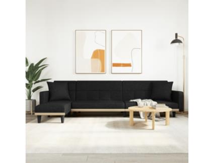 Sofá Cama em Forma de L VIDAXL (275 x 140 x 70 cm - Tecido - Preto)