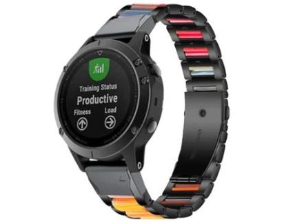 Bracelete Aço Inoxidável + Resina Turmalina para Garmin Forerunner 945