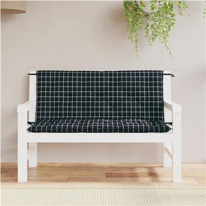 vidaXL Almofadões p/ banco jardim 2 pcs 120x50x7cm tecido xadrez preto