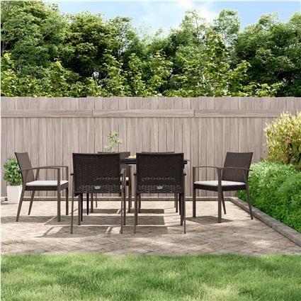 vidaXL Cadeiras jardim + almofadões 6pcs 56,5x57x83cm vime PE castanho
