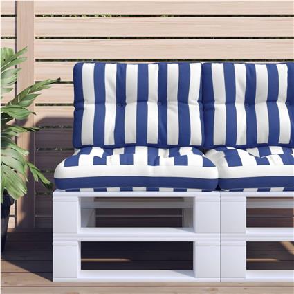 vidaXL Almofadão para sofá de paletes 60x40x12 cm tecido azul/branco