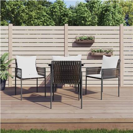 vidaXL Cadeiras jardim c/ almofadões 4pcs 54x61x83 cm vime PE castanho