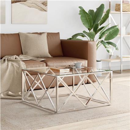 vidaXL Mesa de centro 80x80x40 cm aço inoxidável e vidro