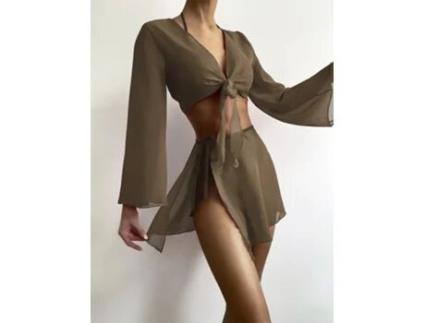 Conjunto de Quatro Peças de Maiô Biquíni Feminino Cor Sólida (M)