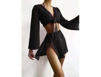 Conjunto de Quatro Peças de Maiô Biquíni Feminino Cor Sólida (S)