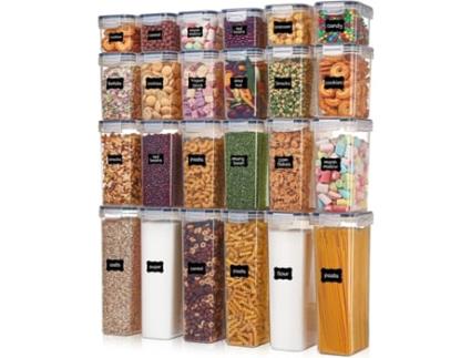 Recipientes Herméticos para Armazenamento de Alimentos com Tampas 24 Unidades de Plástico para Organização de Cozinha e Despensa para Cereais Alimen