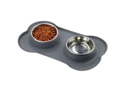 Alimentador de Aço Inoxidável com Base Antiderrapante de Silicone Cinza para Gatos e Cães Pequenos GNCPETS