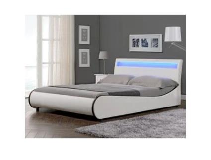 Cama de Casal CORIUM (221 x 149 x 83 cm - Couro Sintético - Branco)