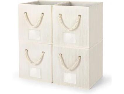 Caixa de Armazenamento Dobrável em Tecido de Bambu [Conjunto de 4] com Alça em Cordão de Algodão Cesta Dobrável para Armazenamento 27 X 27 X 28 Cm