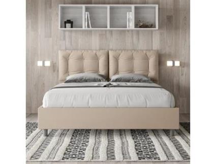 Cama de Casal Queen Size com Arrumação Estofada AnnalisaITYHOME (160 x 210 cm - Painéis de Melamina e Couro Sintético)