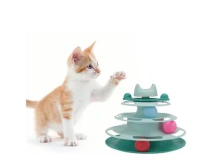 Torre Interativa para Gatos com 3 Níveis e Bolas Coloridas Azul GNCPETS