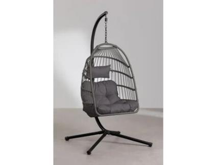 Cadeira Suspensa Jardim SKLUM (198 x 139 x 139 cm - Vime Pe - Ferro - Cinzento)