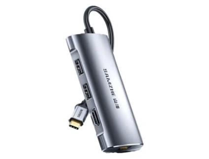Adaptador SAMZHE Th-02 5In1 Type-C a Hdmi 2Usb2.0 1000Mbps Pd para Huawei Mate40/P50 S20
