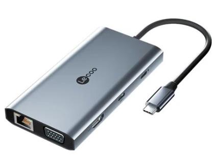 Adaptador LECOO Lkc1329 7In1 Type-C a 3Usb3.2 Vga Hdmi Pd100W 1000Mbps para Huawei Mate40/P50 S20