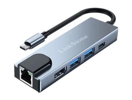 Adaptador LINKSTONE C330B 5In1 Type-C a 2Usb3.0 Pd Hdmi 100Mbps para Huawei Mate40/P50 S20