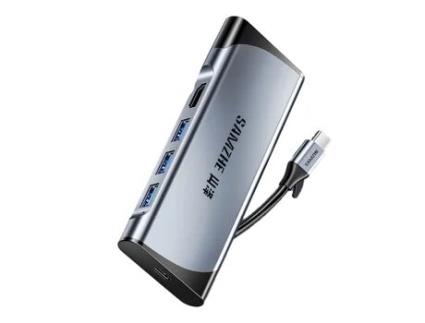 Adaptador SAMZHE Dk-S06 6In1 Type-C a Hdmi 1000Mbps 3Usb3.0 para Huawei Mate40/P50 S20
